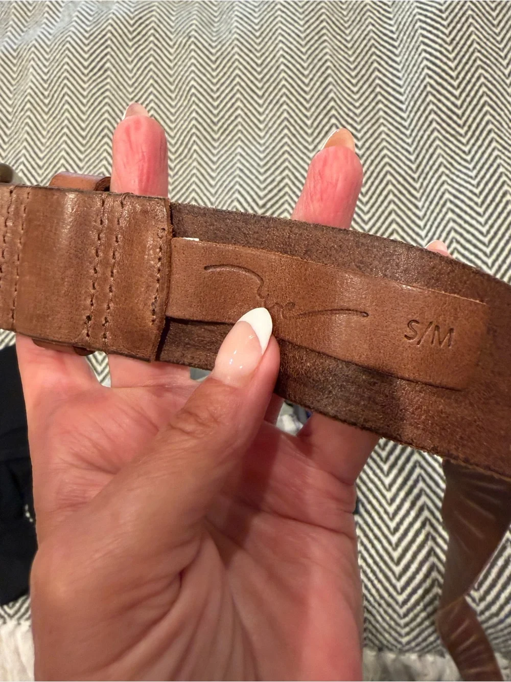 Free People Rustic Brown Leather Belt with Antique Brass-Tone Buckle